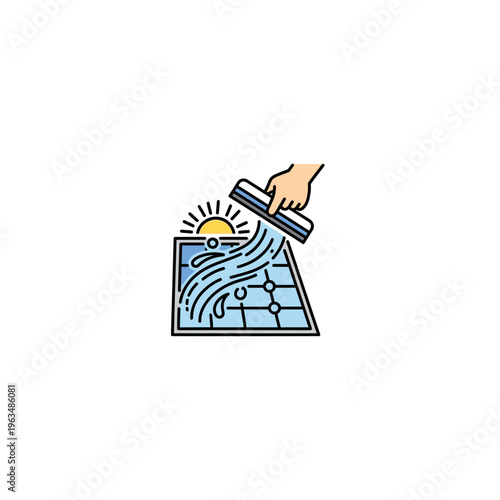 Solar panel cleaning icon for renewable energy systems