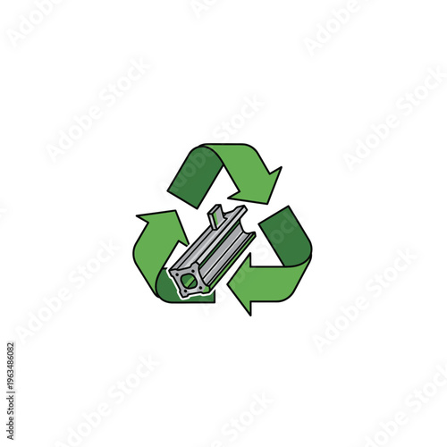 Recycling symbol over metal component icon for sustainable engineering
