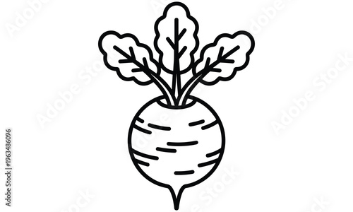 Simple line art of a turnip with leafy greens