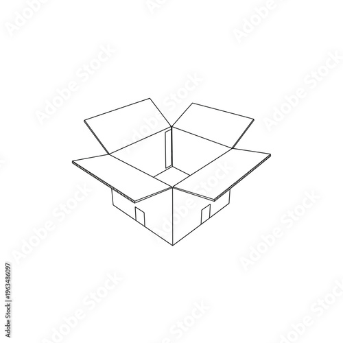 Isometric open cardboard box icon sketch