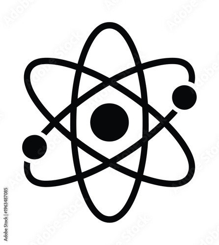 Black and white of an atom with orbiting electrons
