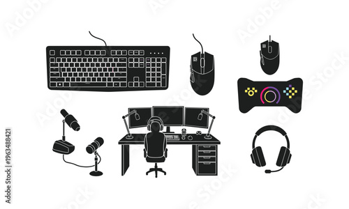 Gaming and streaming setup featuring essential peripherals and equipment