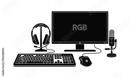 Modern gaming setup featuring essential peripherals and a computer monitor displaying rgb