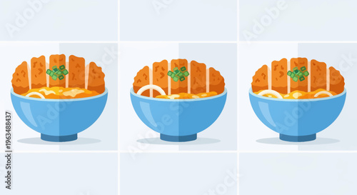 Blue bowls of noodle soup.