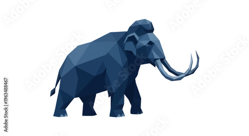 Low Poly Blue Mammoth Animal.