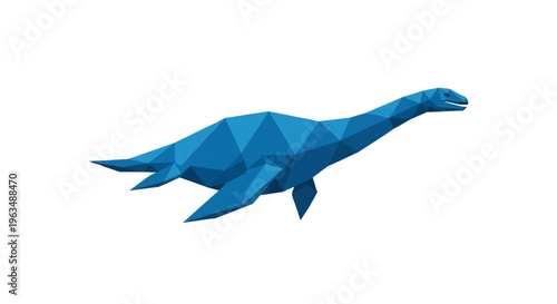 Blue Origami Dinosaur Model Closeup.