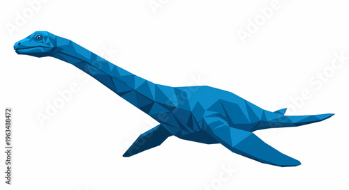 Blue Origami Dinosaur Toy Model.