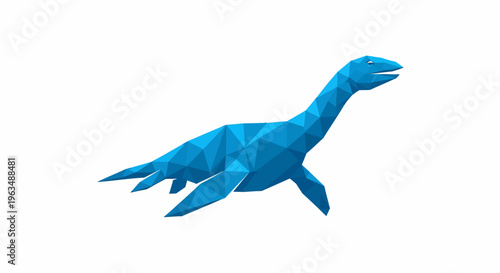 Blue Origami Paper Dinosaur Toy Model.