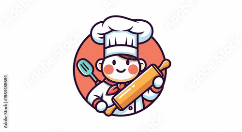 Cartoon chef with rolling pin.