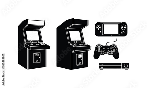 Classic arcade and modern gaming console icons collection
