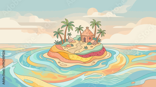 Colorful illustration of tropical island.