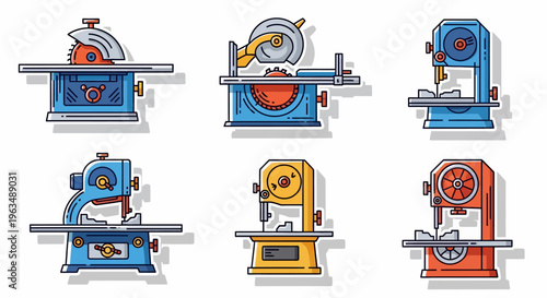Colorful industrial machinery equipment tools.