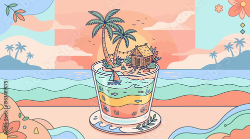 Colorful Tropical Drink on Table.