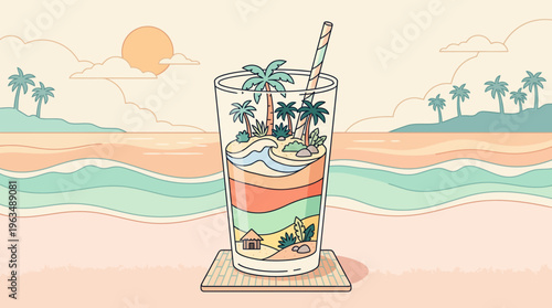Colorful tropical cocktail with umbrella.