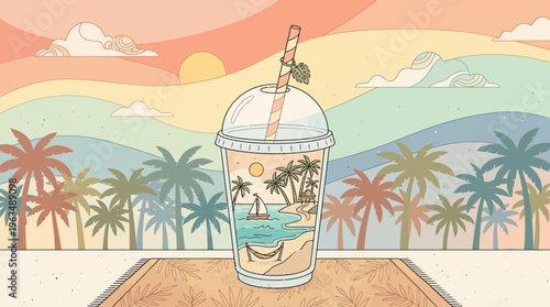 Colorful Tropical Drink with Straw.