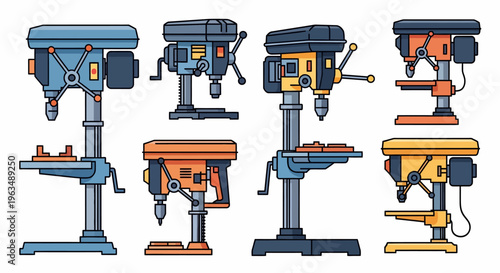 Drill press machines in a row.