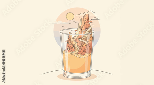 Glass with orange cocktail drink.