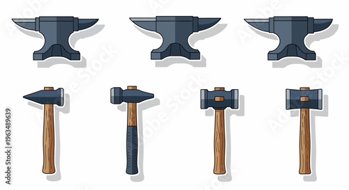 Hammers and anvils metal tools.