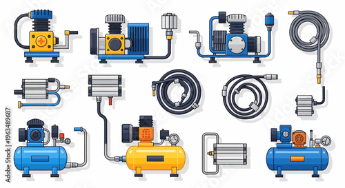 Industrial air compressor machine components.