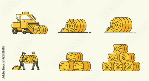 Hay bales being loaded and stacked.