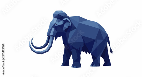 Low Poly Blue Mammoth Animal.