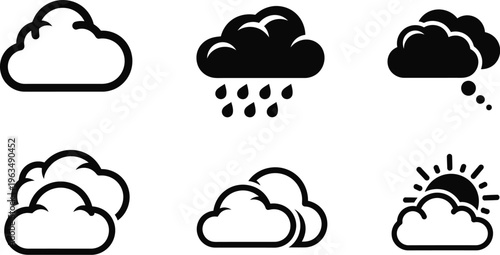 Clouds, rain, and a sun weather related icons