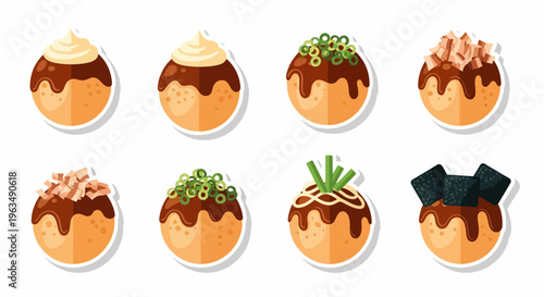 Variety of donuts with toppings.