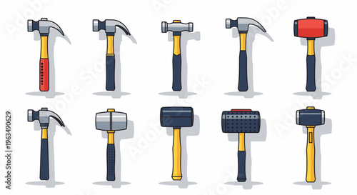 Variety of hammers on display.