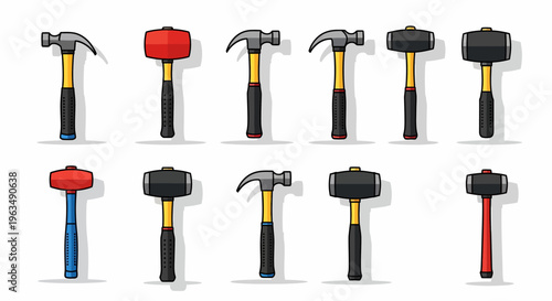 Variety of hammers on display.