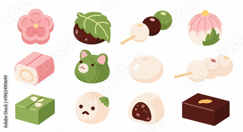 Variety of Japanese sweet desserts.