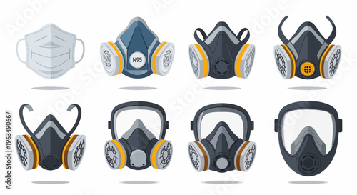 Variety of protective breathing masks.