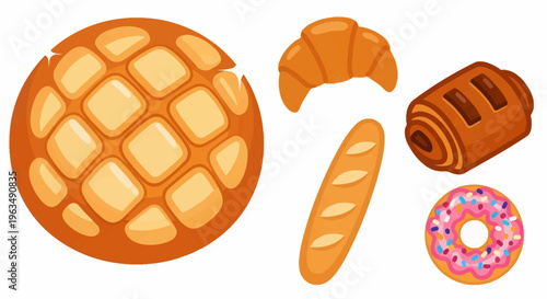 Assorted Baked Pastry Food Items Display.