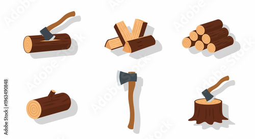 Axe and logs for chopping wood.