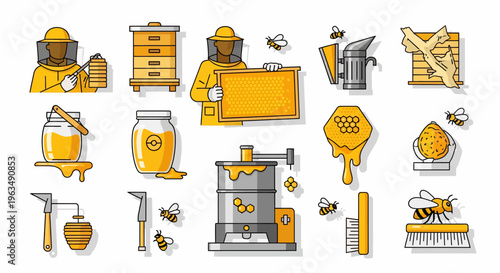 Beekeeper working with honeycomb hive.