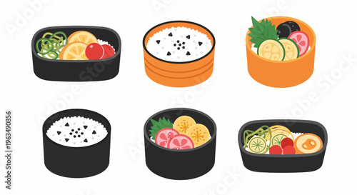 Bento boxes with various food.