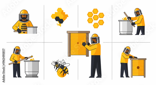 Beekeeper in protective gear working.