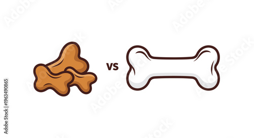 Dog food kibble compared to a classic white bone illustration