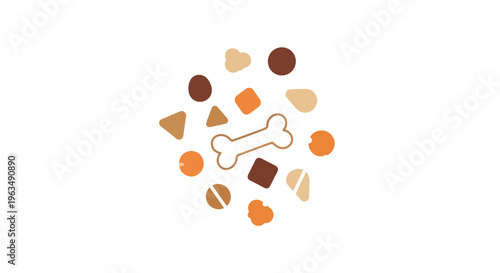 Assorted shapes and a bone illustration in warm earthy tones