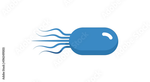 Simple blue illustration of a sperm cell with a tail