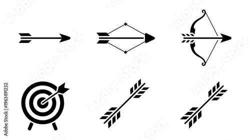 Vector Set of archery icons including bow, arrow, and target