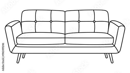 Modern midcentury sofa line art illustration