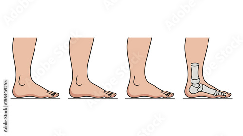 Vector Illustration of flat feet, fallen arches, and normal foot arch anatomy