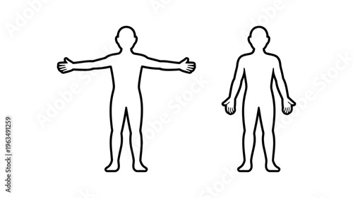 Human body silhouette icons with arms extended and arms down
