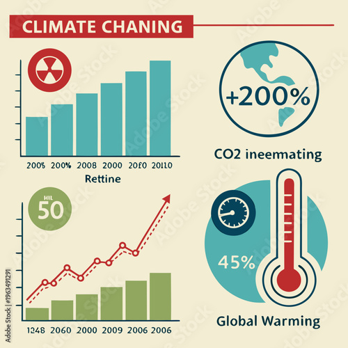 Climate change global warming co2 emissions statistics data trends thermometer earth temperature rising with greenhouse gas