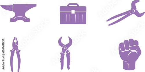 Silhouette of various tools on a white background