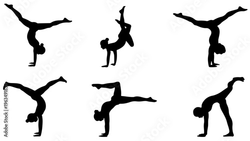 Illustrations of various yoga poses and stretches for flexibility and balance