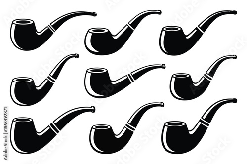 Collection of nine black and white smoking pipe
