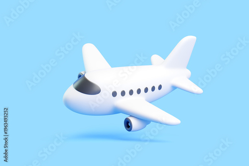 White Airplane Icon Flying on Blue Background