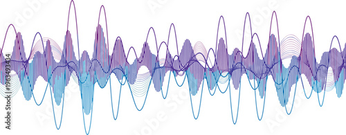 Abstract Soundwave Pattern in Purple and Blue Gradients with Smooth Curves and Pulsing Effect