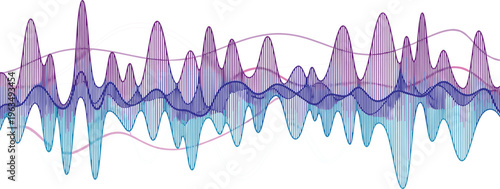 Abstract Soundwave with Purple and Blue Waves Overlapping with Gradient Effect